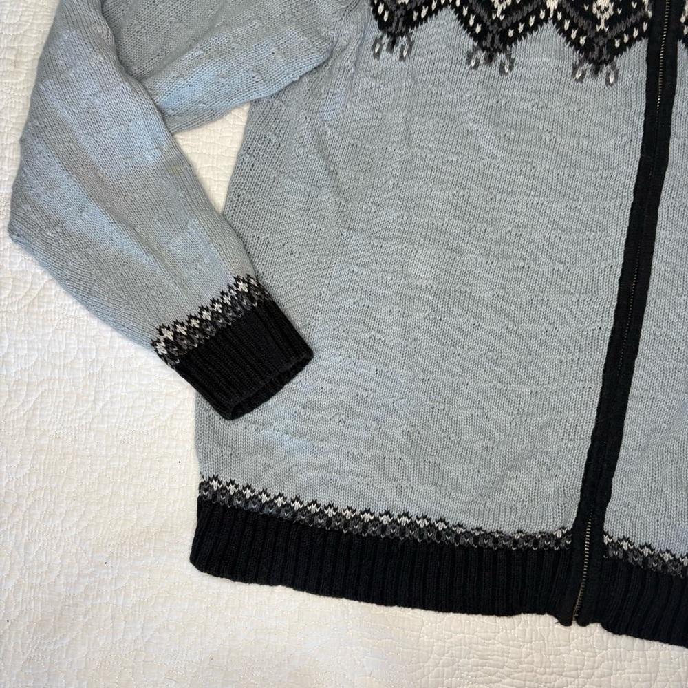 Sag Harbor Nordic Fair Isle Zip Sweater Jacket Black Gray White XL - Picture 6 of 11
